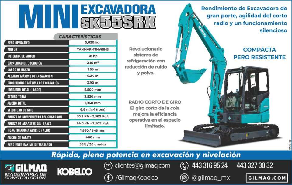 Mini excavadora Sk55SRX, rendimiento de excavadora de gran porte, agilidad del corto radio y un funcionamiento silencioso. Revolucionario sistema de refrigeracion con reduccion de ruido y polvo. Mini excavadora Sk55SRX, rendimiento de excavadora de gran porte, agilidad del corto radio y un funcionamiento silencioso. Revolucionario sistema de refrigeracion con reduccion de ruido y polvo.