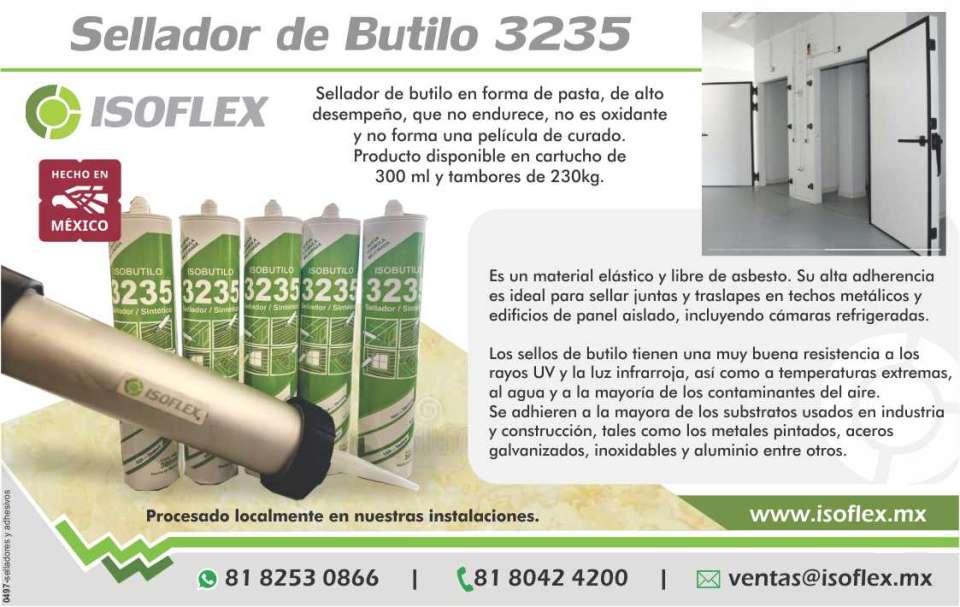 Sellador de butilo en forma de pasta, de alto desempeño, que no endurece, no es oxidante y no forma una pelicula de curado. Material elastico y libre de asbesto Sellador de butilo en forma de pasta, de alto desempeño, que no endurece, no es oxidante y no forma una pelicula de curado. Material elastico y libre de asbesto