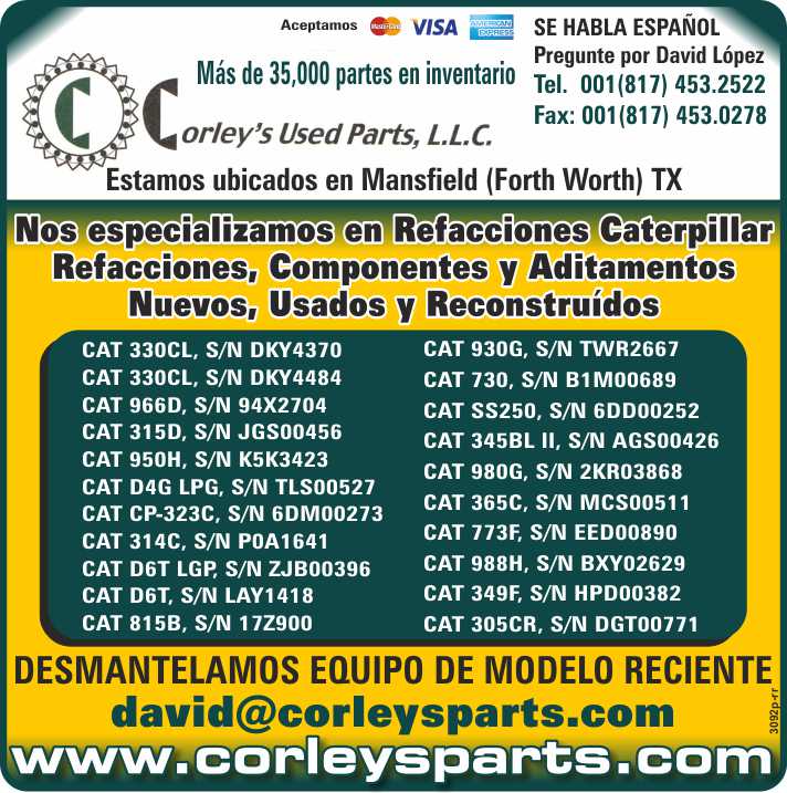 Nos especializamos en Refacciones Caterpillar. Refacciones, Componentes y Aditamentos Nuevos Usados y Reconstruidos. Desmantelamos equipo de modelo reciente. Nos especializamos en Refacciones Caterpillar. Refacciones, Componentes y Aditamentos Nuevos Usados y Reconstruidos. Desmantelamos equipo de modelo reciente.