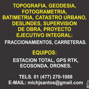 Topografia y Supervision de Obra, Geodesia, Fotogrametria, Batimetria Topografia y Supervision de Obra, Geodesia, Fotogrametria, Batimetria