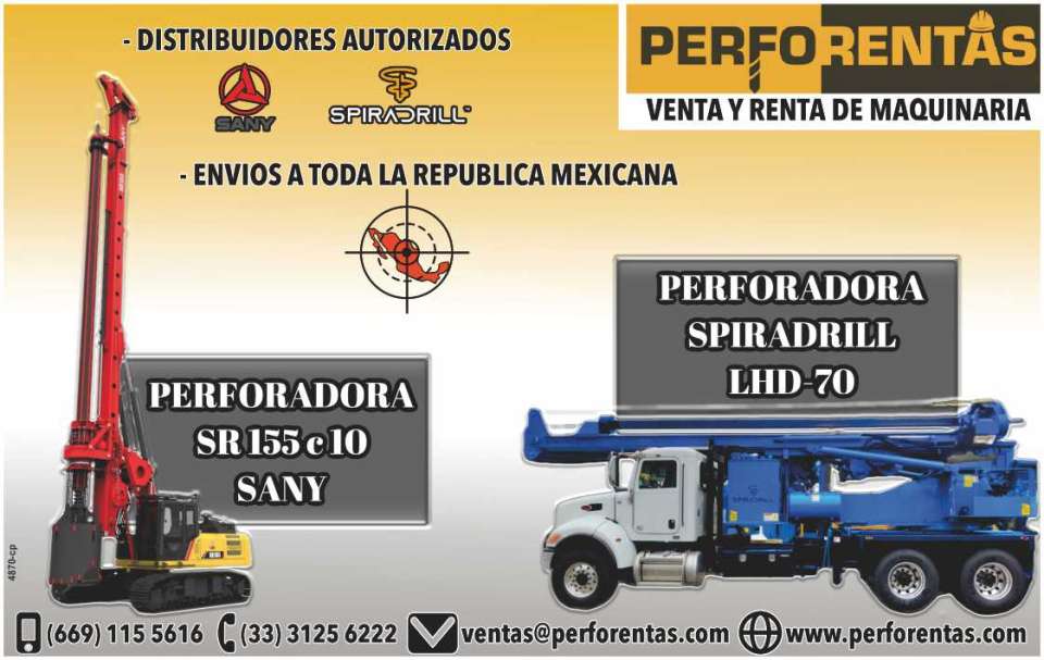 SR155 C10 SANY drilling machine. Spiradrill LHD-70 Drilling Machine Sale and Rental of Construction Machinery. New and semi-new. Spiradrill and Sany Authorized Distributors. Shipping to all Mexico.