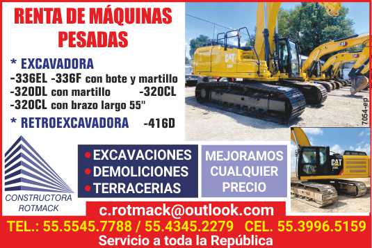 Renta de Maquinas Pesadas: Excavadoras 336EL, 336F, con bote y martillo, 320 DL con martillo, 320CL y con brazo largo, Retroexcavadora 416D. Excavaciones, Demoliciones, Terracerias. Renta de Maquinas Pesadas: Excavadoras 336EL, 336F, con bote y martillo, 320 DL con martillo, 320CL y con brazo largo, Retroexcavadora 416D. Excavaciones, Demoliciones, Terracerias.