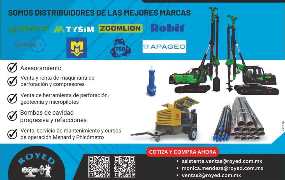 Asesoramiento, venta y renta de maquinaria de perforacion y compresores, venta de herramientas de perforacion, geotecnia y micropilotes, bombas de cavidad progresiva y refacciones, cursos de operacion Asesoramiento, venta y renta de maquinaria de perforacion y compresores, venta de herramientas de perforacion, geotecnia y micropilotes, bombas de cavidad progresiva y refacciones, cursos de operacion
