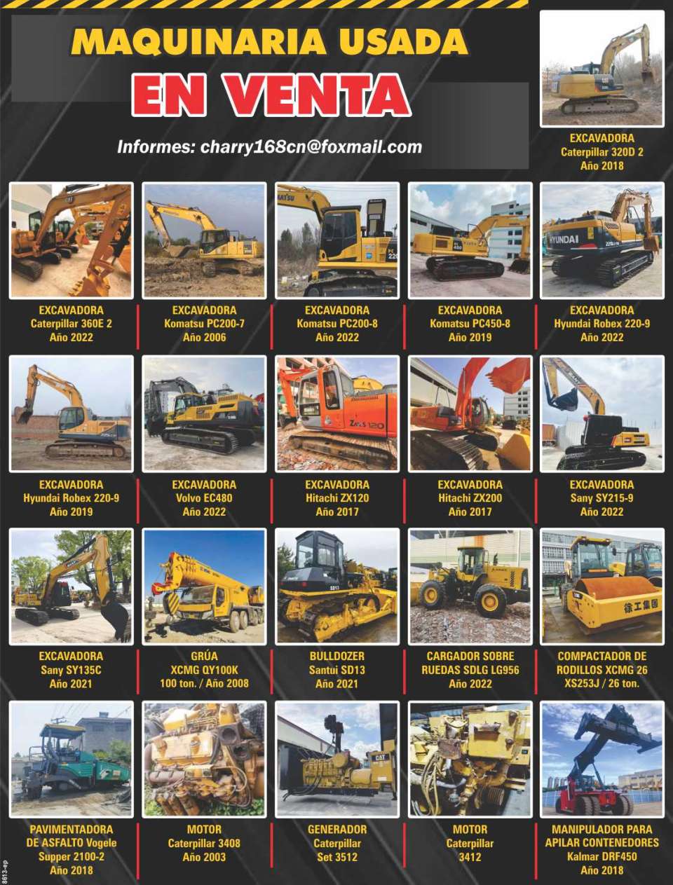 Maquinaria Pesada Usada en Venta: Excavadoras, Gruas, Bulldozer, Compactador de rodillos, Cargador sobre ruedas, Pavimentadora de asfalto, Motor Caterpillar, Generador, Manipulador Maquinaria Pesada Usada en Venta: Excavadoras, Gruas, Bulldozer, Compactador de rodillos, Cargador sobre ruedas, Pavimentadora de asfalto, Motor Caterpillar, Generador, Manipulador