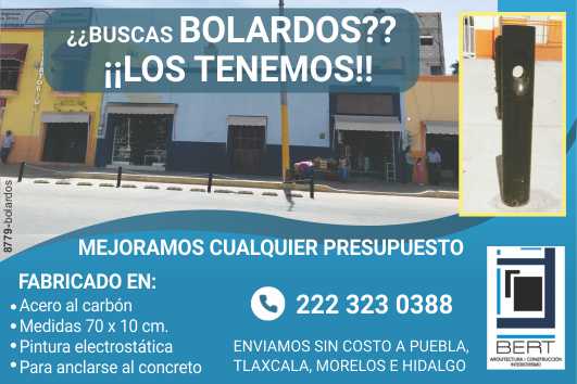 BOLARDOS fabricados en acero al carbon, medidas 70 x 10 cm. pintura electrosoldada, para anclarse al concreto. Enviamos sin costo a Puebla, Tlaxcala, Morelos e Hidalgo. Mejoramos cualquier presupuesto BOLARDOS fabricados en acero al carbon, medidas 70 x 10 cm. pintura electrosoldada, para anclarse al concreto. Enviamos sin costo a Puebla, Tlaxcala, Morelos e Hidalgo. Mejoramos cualquier presupuesto