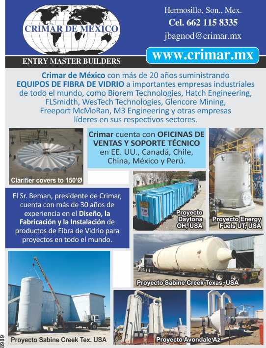 Crimar de Mexico con mas de 20 años suministrando Equipos de Fibra de Vidrio a importantes empresas industriales de todo el mundo, lideres en sus respectivos sectores Crimar de Mexico con mas de 20 años suministrando Equipos de Fibra de Vidrio a importantes empresas industriales de todo el mundo, lideres en sus respectivos sectores