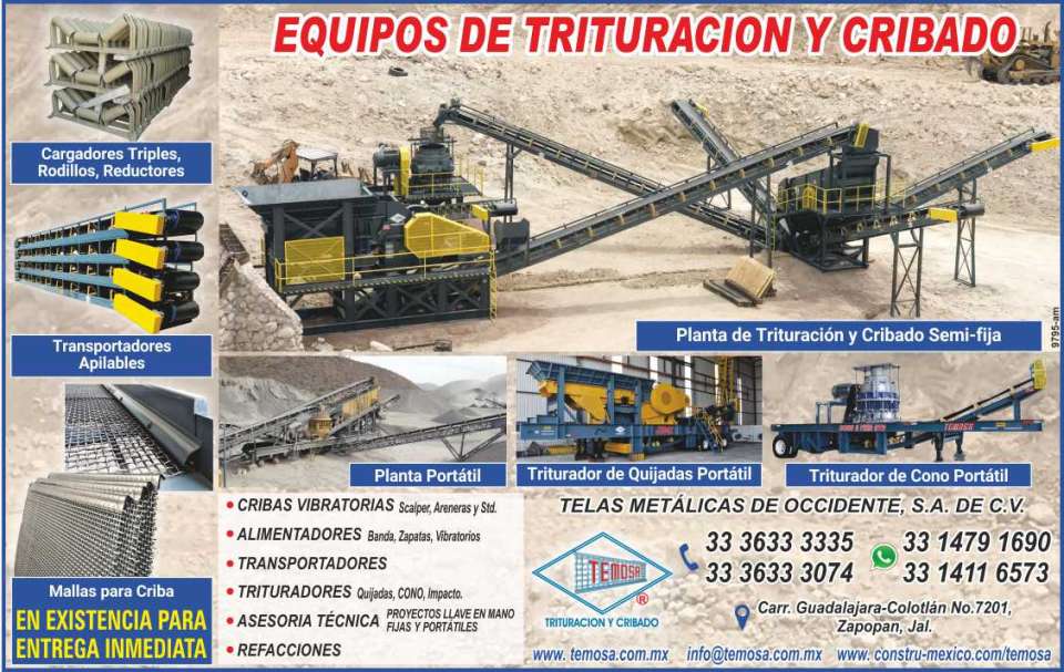 Equipos de trituracion y cribado, refacciones para plantas de cribado, lavadores de arena, criba vibratoria scalper tipo grizzli, cargadores triples, rodillos reductores, transportadores apilables. Equipos de trituracion y cribado, refacciones para plantas de cribado, lavadores de arena, criba vibratoria scalper tipo grizzli, cargadores triples, rodillos reductores, transportadores apilables.